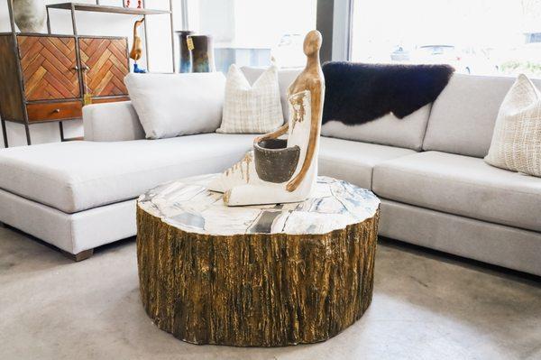 Petrified wood coffee table.