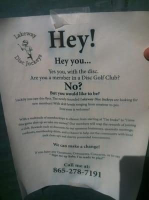 Disc Golf Club Flyer (posted on the course)