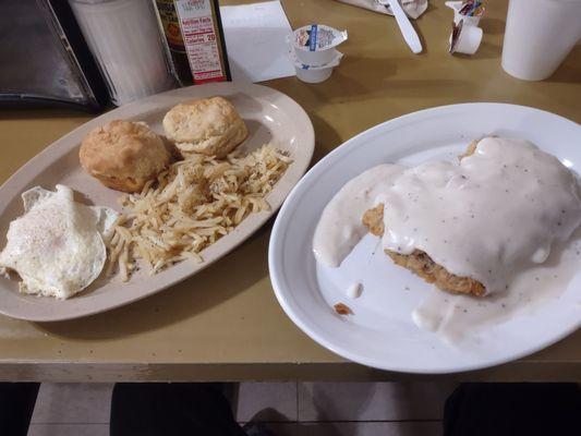 Small order Chicken fried steak and eggs breakfast