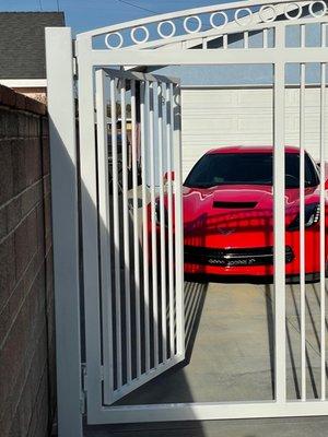 The door open. Easy access from the kitchen door. My car "Scarlett" waiting to go out.