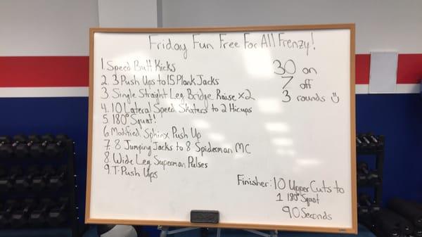 Workout today!!  Friday Fun Free For All Frenzy!