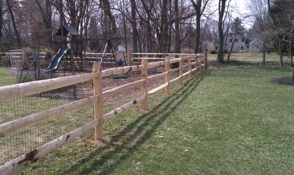 Three Rail Post & Rail fence with VInyl coated 2x4 wire- West Chester PA