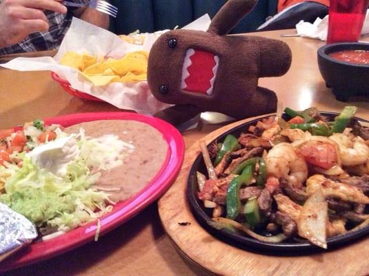 Fajitas comes with rice, beans, lettuce, sour cream, pico de gallo, and tortillas...a filling meal.