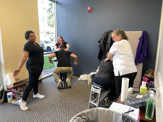 monthly or weekly Chair massages to keep employees happy and healthy.