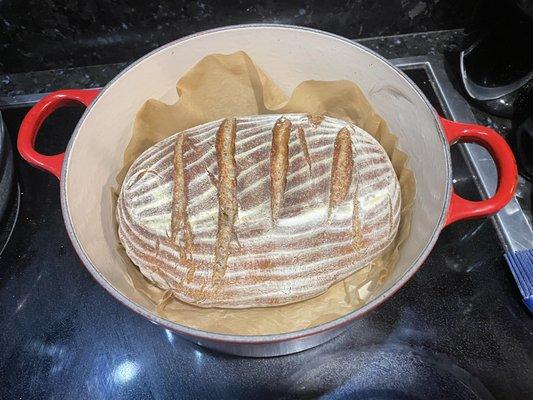 First attempt at French bread in the Le Creucet Dutch oven