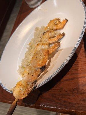 Skewered grilled shrimp on special all shrimp Monday.