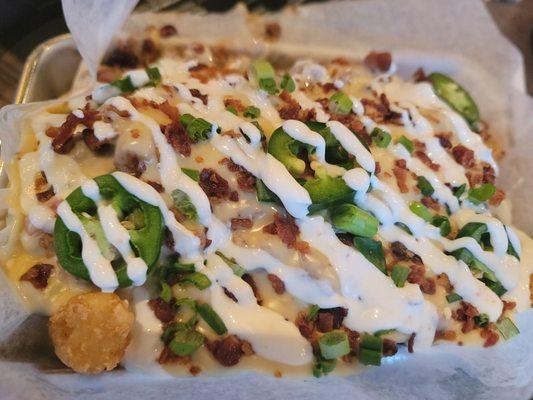 Loaded tots. Enough for 4 people.