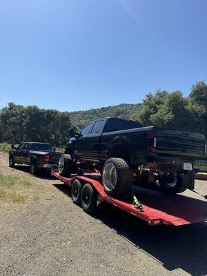 My truck being towed