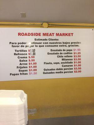 Roadsid Meat Market and their menu.