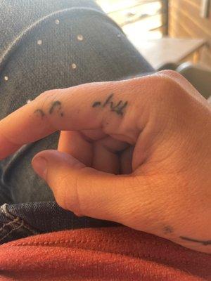 Finger tattoo supposed to say "punchy"