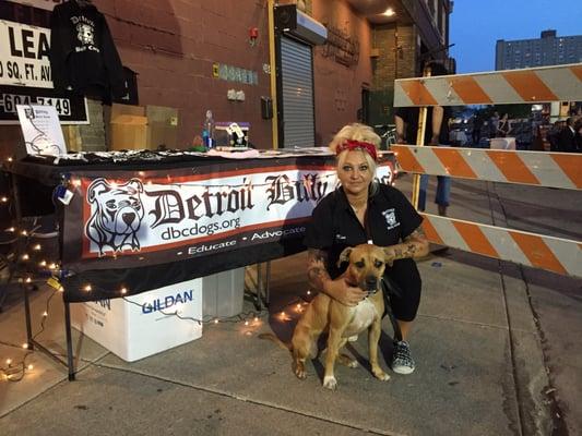 DBC board member Kim Thon with a furry friend at 3Dogs1Cat in Detroit's Eastern Market.