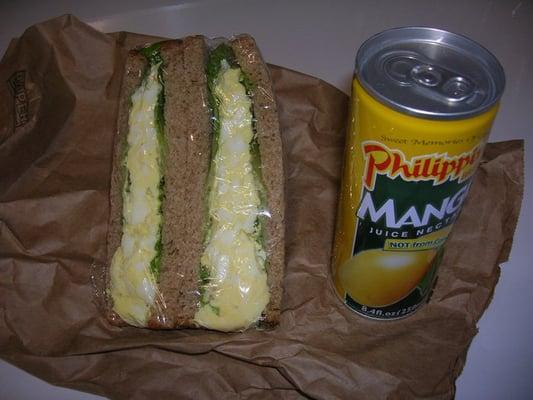 egg salad sandwich and mango drink