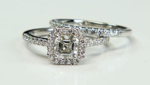 Ladies GIA certified Martin Flyer halo engagement ring set