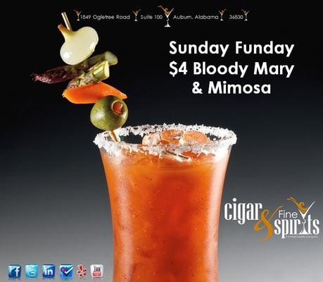 Sunday Funday! $4 Bloody Marys and Mimosas! 25% OFF to the service industry!