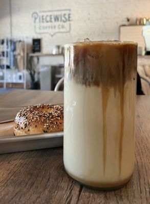 caramel macchiato and an everything bagel