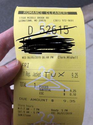 Price seems reasonable for cleaning a Tuxedo.