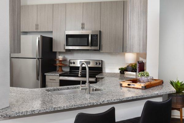 Granite countertops in kitchens and bathrooms