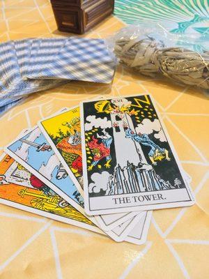 Our clients always have a choice of choosing their tarot cards. Here's the Ryder deck! So traditional.