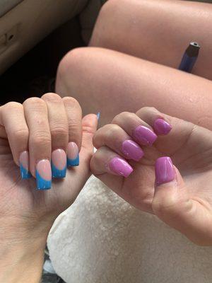 Blue nails by Nathan Purple nails by Hellen!