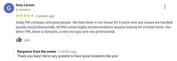 Testimonial from tenants in Seal Beach area