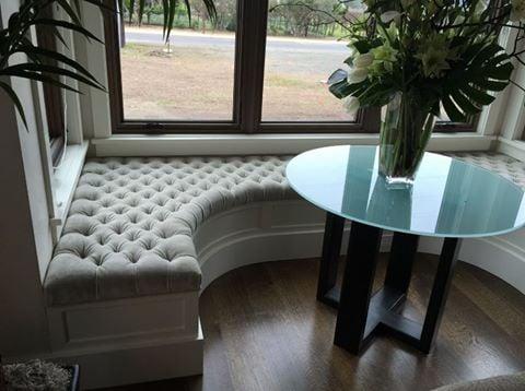 Custom-made tufted bench seat (wood base by other)