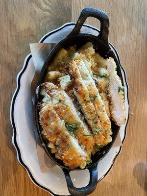 Parmesan Breaded Chicken on Macaroni & Cheese