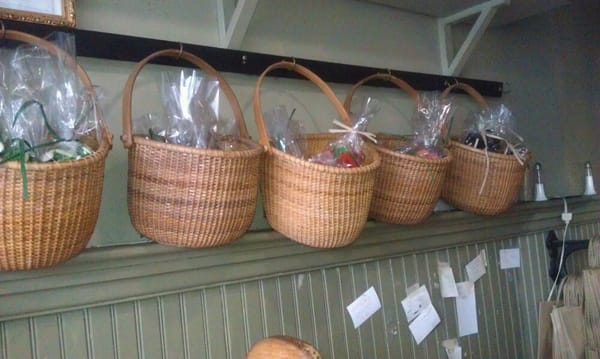 Baskets with an assortment of hand wrapped candies