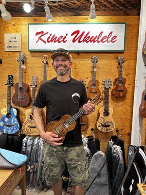 Store photo with new uke ..  beautiful koa wood