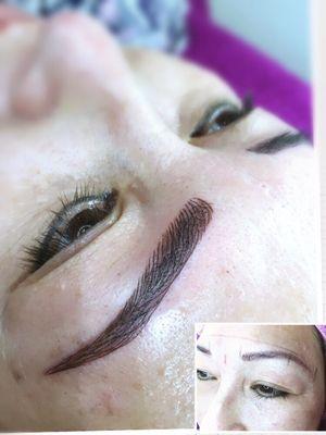 Cover up red old tattoo with Microblading technic