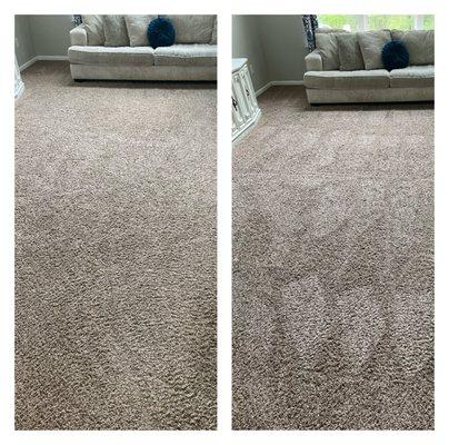 Before and after carpet cleaning