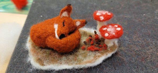 My felted fox with some mushrooms