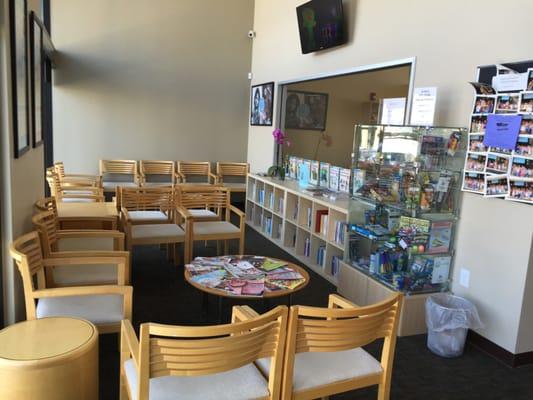 Our large, comfortable waiting room with Wifi, books to read, and TV.