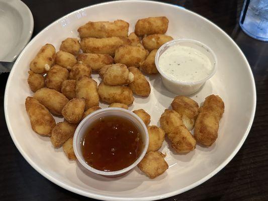 Fried Cheese Curds - sweet & spicy sauce and an extra side of ranch