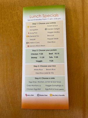 Lunch Specials (as of 3/20/22)