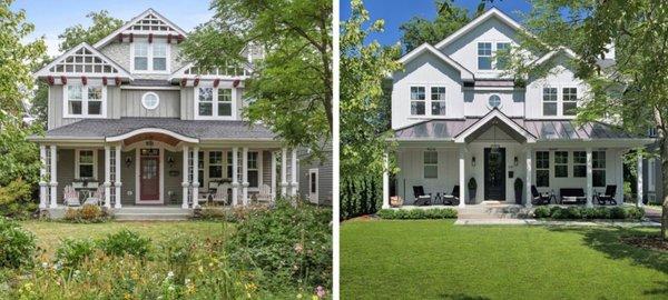 Before and after of a Highland  Park cottage-Craftsman to the Modern Farmhouse customer envisioned.