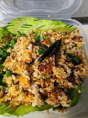 Nam Khao. With chicken or pork