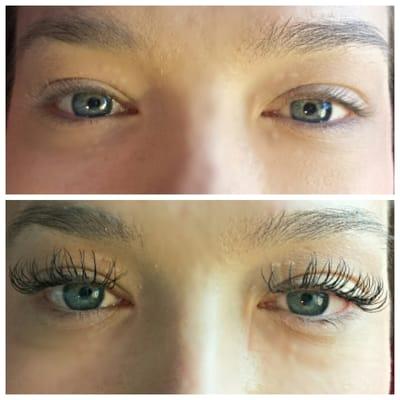 Before and after eyelash extensions! Rhaina is the best!