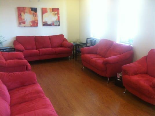 Comfy, comfy couches in the waiting room.