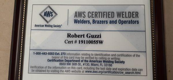 current AWS welding certification for TGAW (tig) and GMAW (mig)