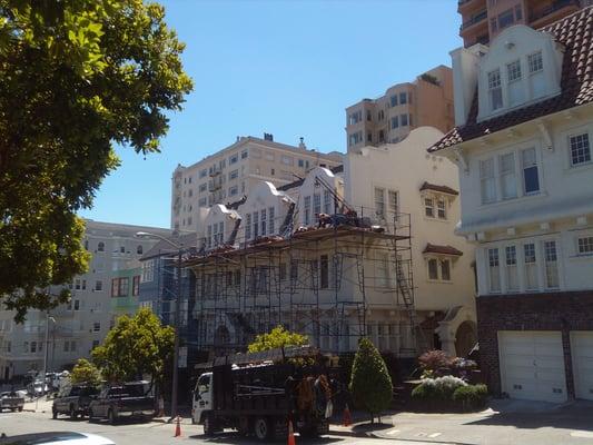 Tile roof restoration in progress 2013