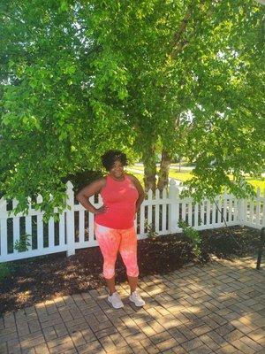 Owner of Silver Souls LLC. doing an outdoor Zumba Class.