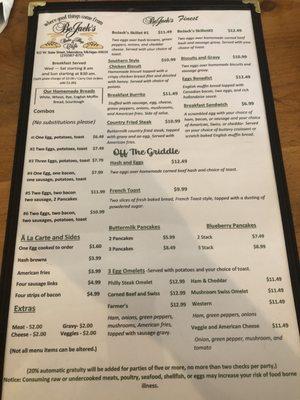 Breakfast menu