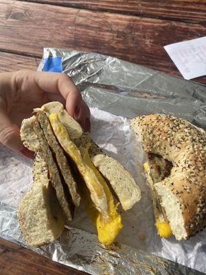 Everything bagel, sausage and egg