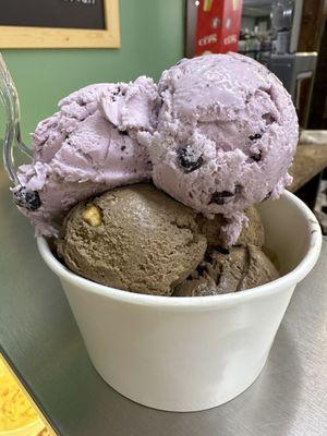 Huckleberry and Peanut butter chocolate ice cream