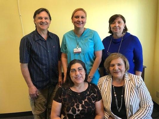 (Back row) Chaplain Jamey, RN Kristin, COO Ana (front row) Dr. Gonzales, CEO Vicky