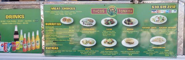 Menu on the side of their food truck May 2021