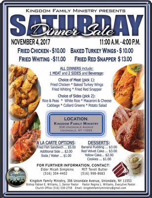 Dinner Sale TODAY from 11am-4pm! Stop by or call in your order soon!