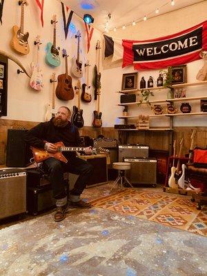 Jammin in the guitar shop.