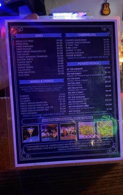 Back side of the menu