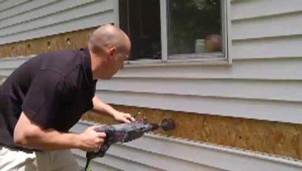 We remove the siding and install the foam and put the siding back on.